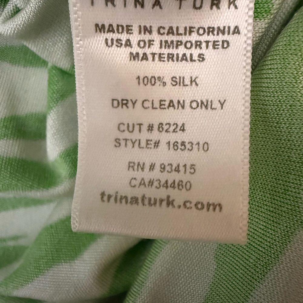 ⭐️3/$20 Trina Turk neon Green White animal print stripe Dress w/tie belt size S - Picture 4 of 7